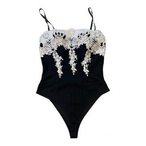 Haute Monde Black and White Lace Bodysuit